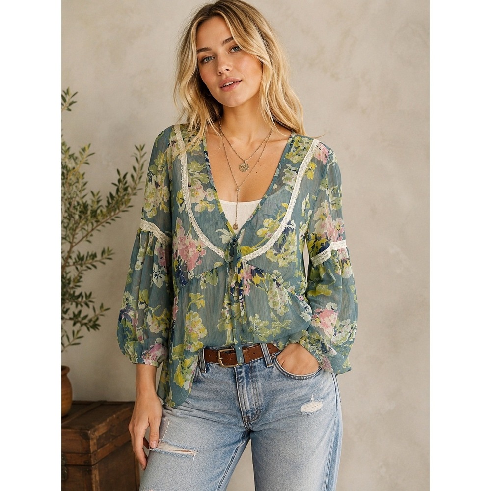 Denim & Supply Ralph Lauren Boho Cottagecore Floral Femine Prarie Blouse